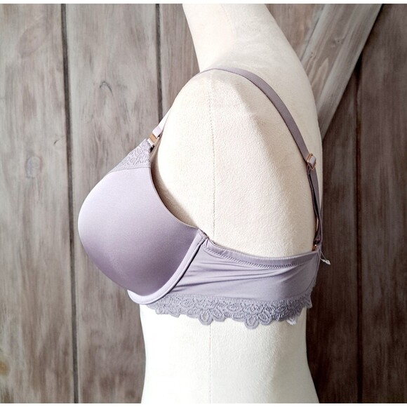 Aerie Real Power Plunge Push Up Bra 38D Light Purple Grey Lace Trim Sexy NWOT - Picture 5 of 16